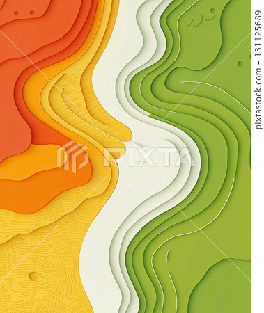 Abstract tidal flows represented in gradient waves create peaceful visual experience. vibrant colors of orange, yellow, and green blend harmoniously, evoking sense of tranquility and movement Abstract tidal flows represented in gradient waves create peaceful visual experience. vibrant colors of orange, yellow, and green blend harmoniously, evoking sense of tranquility and movement 131125689