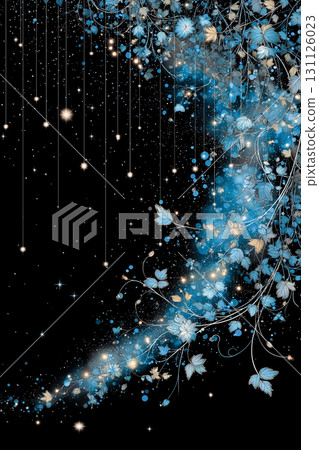 Fantasy background with dancing stardust and flowers, design material with shining flowers and sparkling stars 131126023