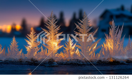 Snowflake frame background that colors winter, transparent ice crystals and blue gradation 131126264