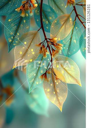 彩色葉脈藝術抽象設計、透光葉漸層背景素材 131126281