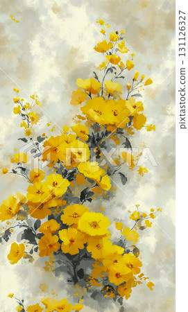 春天的黃色花朵和空白背景、柔和的黃色花朵和影印空間 131126327