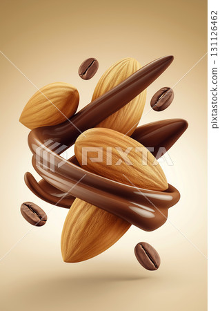 Chocolate with almonds and coffee beans, background material inspired by coffee time 131126462