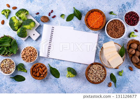 Asortment of plant based vegan protein products 131126677