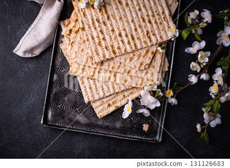 Traditional Jewish bread matzo for Passover 131126683