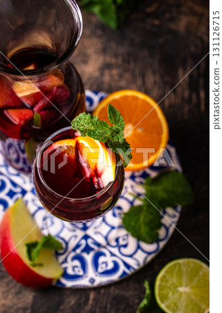 Traditional Spanish sangria from red wine Traditional Spanish sangria from red wine 131126715