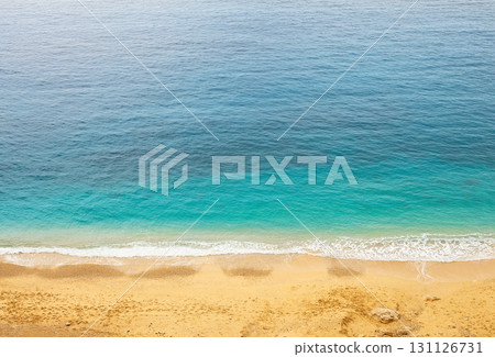 Top view of beautiful blue sea water with sand beach. Top view of beautiful blue sea water with sand beach. 131126731