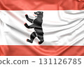 Ruffled Flag of Berlin, Germany, with black bear symbol. 3D Rendering 131126785