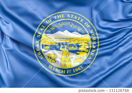 Close-up of the Nebraska state flag, USA. 3D Rendering Close-up of the Nebraska state flag, USA. 3D Rendering 131126788