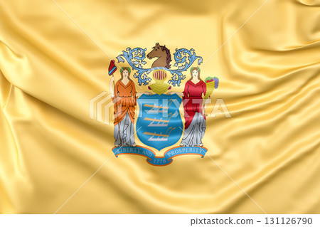 Ruffled flag of New Jersey, USA. 3D Rendering Ruffled flag of New Jersey, USA. 3D Rendering 131126790
