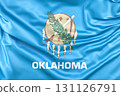 Ruffled flag of Oklahoma, USA. 3D Rendering 131126791