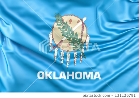 Ruffled flag of Oklahoma, USA. 3D Rendering 131126791