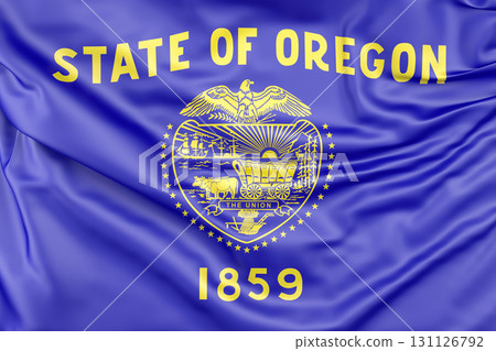 Ruffled Flag of Oregon, USA. 3D Rendering 131126792