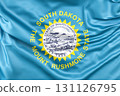 Ruffled flag of South Dakota, USA. 3D Rendering 131126795
