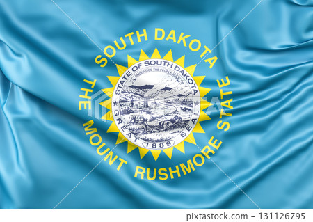 Ruffled flag of South Dakota, USA. 3D Rendering 131126795
