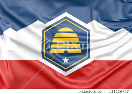 Ruffled flag of Utah, USA. 3D Rendering Ruffled flag of Utah, USA. 3D Rendering 131126797