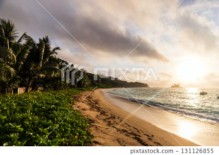 Sunset at the Anse Royale beach, Seychelles. Coastal landscape 131126855