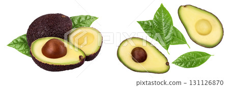 half avocado isolated on white background close-up. Top view 131126870