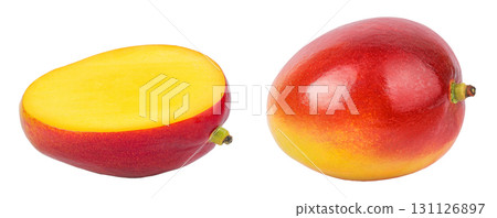 mango half isolated on white background with full depth of field 131126897