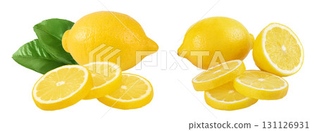 Ripe lemon slices isolated on white background with full depth of field. Ripe lemon slices isolated on white background with full depth of field. 131126931