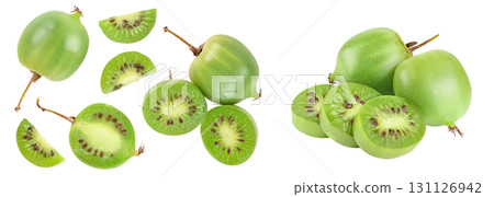 mini kiwi baby fruit or actinidia arguta isolated on white background with full depth of field. Top view. Flat lay 131126942
