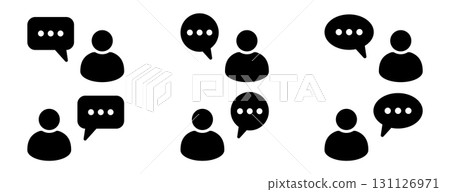 People with chat bubbles icon set, communication silhouette design, user and speech balloon pictogram collection, social media dialogue, online conversation and message symbol illustration for apps People with chat bubbles icon set, communication silhouette design, user and speech balloon pictogram collection, social media dialogue, online conversation and message symbol illustration for apps 131126971