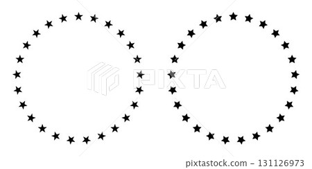 Circle frame made of stars. Decorative round border with star pattern. Simple geometric shape for design, celebration, holiday, award, certificate, banner, decoration 131126973