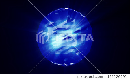 Brilliant blue faceted crystal sphere glowing with luminous energy, shining in a dark futuristic background Brilliant blue faceted crystal sphere glowing with luminous energy, shining in a dark futuristic background 131126991