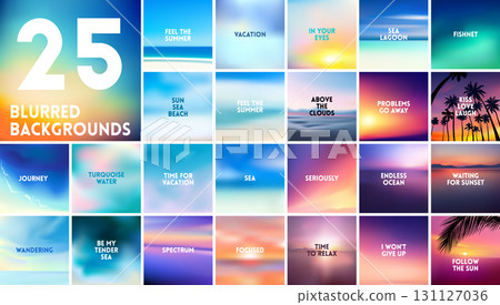 BIG set of 25 square blurred nature blue beach backgrounds. With various quotes. Sunset and sunrise sea sky blurred blue background BIG set of 25 square blurred nature blue beach backgrounds. With various quotes. Sunset and sunrise sea sky blurred blue background 131127036