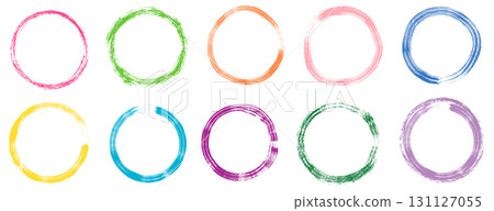 Hand painted textured round vector frames, colorful set with doodle circles for graphic design 131127055
