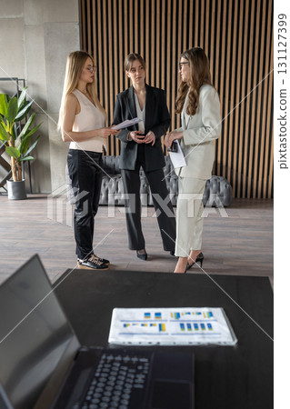 Startup founders in discussion about business strategy 131127399