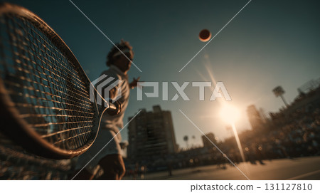 Golden Swing: Tennis Match in Urban Glow 131127810