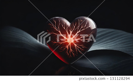 A heart-shaped object with a neural network-like pattern emerging / Artwork symbolizing life and emotions 131128294