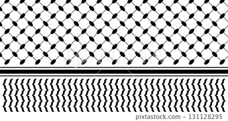 Keffiyeh or shemagh pattern. Traditional print for men headdress in Palestina, Kuwait or Jordan. Geometric fabric texture. Classic Arabian scarf ornament. Oriental design. Vector graphic illustration Keffiyeh or shemagh pattern. Traditional print for men headdress in Palestina, Kuwait or Jordan. Geometric fabric texture. Classic Arabian scarf ornament. Oriental design. Vector graphic illustration 131128295