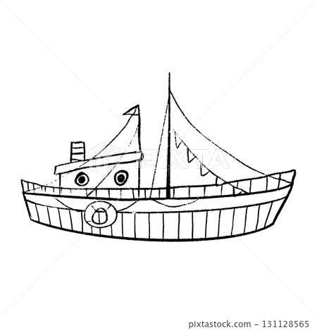 Charming and Artistic HandDrawn Tugboat Illustration Perfect for Creative Projects 131128565
