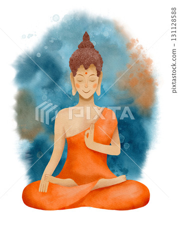 A Serene Buddha in Vibrant Orange This is an Inspiring Artwork for Deep and Peaceful Meditation 131128588