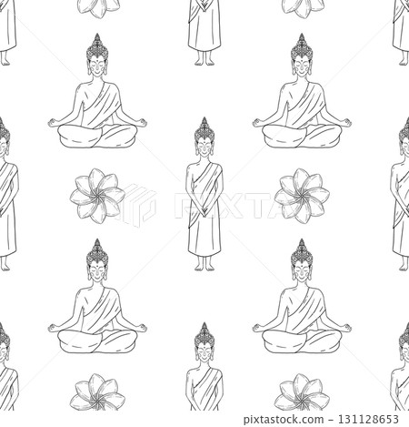 Beautifully crafted Meditative Buddha Line Art Pattern Design for peaceful aesthetics and balance 131128653