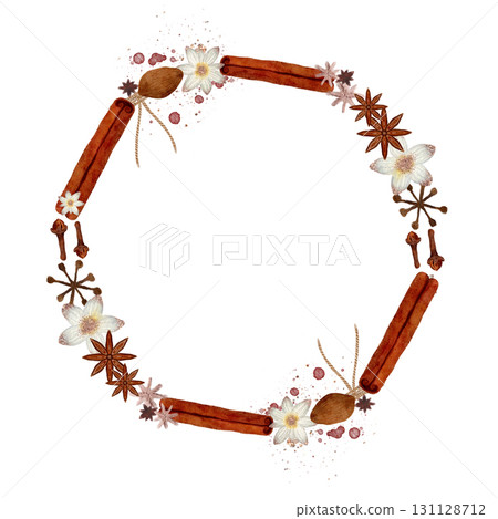Floral and Spice Circular Frame Perfect for Enhancing Your Creative Designs and Projects 131128712