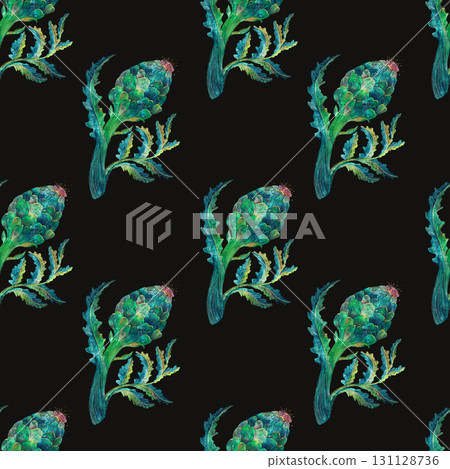 An Artistic Artichokes Pattern Set Against a Black Background for Unique Aesthetic Appeal 131128736
