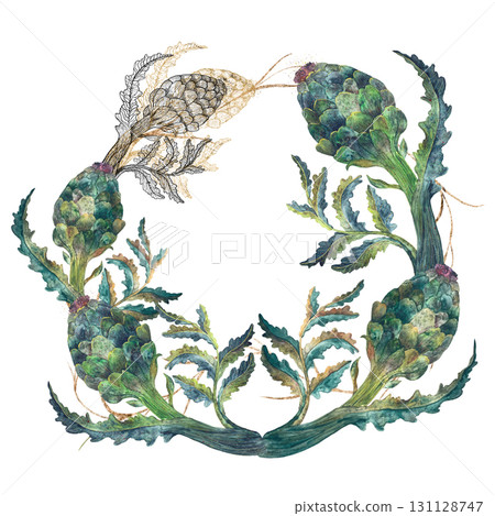 Stunning Artistic Illustration of Artichokes Featuring an Elegant and Floral Design Style Stunning Artistic Illustration of Artichokes Featuring an Elegant and Floral Design Style 131128747