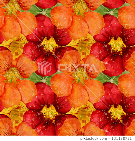 Watercolor Flowers Depicted in Striking Orange and Red Tones 131128751