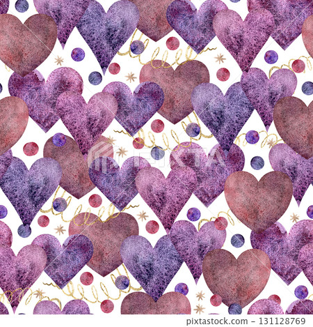 This is a beautifully vibrant and colorful pattern featuring delightful watercolor hearts 131128769
