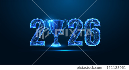 2026 New Year vector with glowing trophy, symbolizing success, award, recognition and achievement 2026 New Year vector with glowing trophy, symbolizing success, award, recognition and achievement 131128961