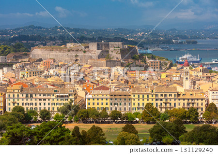 View of New Fortress and old town Corfu Greece on sunny day View of New Fortress and old town Corfu Greece on sunny day 131129240