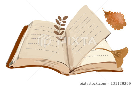 打開的書和落葉(秋季閱讀季節) 打開的書和落葉(秋季閱讀季節) 131129299