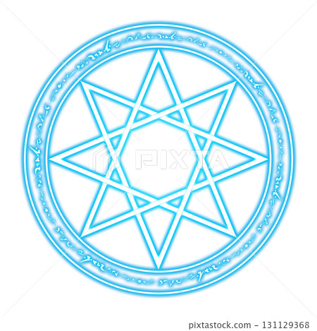 Blue glowing magic circle and fantasy letters on a transparent background Blue glowing magic circle and fantasy letters on a transparent background 131129368
