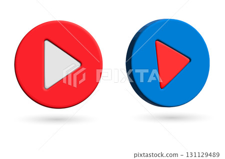 Play and Pause Buttons in Red and Blue 3D Style. Play and Pause Buttons in Red and Blue 3D Style. 131129489