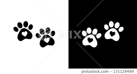 Paw Prints with Hearts. Cute Paw Prints with Hearts, Perfect for Pet Lovers. 131129499