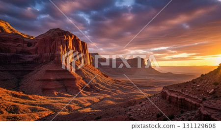 Stunning Sunset Over Desert Landscape - Generative Ai 131129608