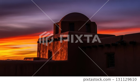 Silhouette of a Dome Building at Sunset - Ai Generated 131129610