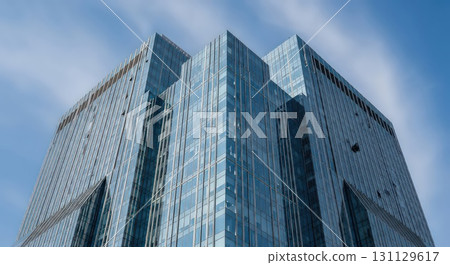 Modern Glass Skyscraper Against Blue Sky - Ai Generated 131129617